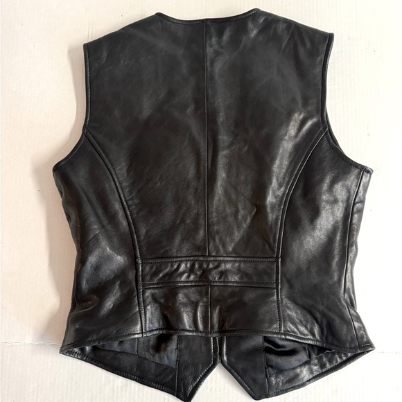 Vtg.Pelle Studio Wilson-Shiny Black Leather full zip vest with 2 pockets.Size L - Picture 3 of 8